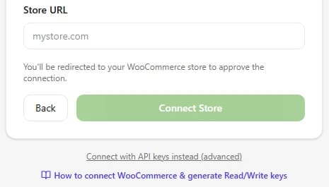 لوحة Certifone: أدخل رابط متجر WooCommerce ثم اضغط Connect Store